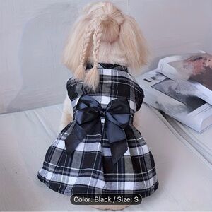 Plaid Black and White Dog Dress with Bow
